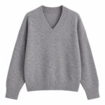 Gray V-Neck Knit Sweater