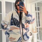 Fleece Zip Jacket With Mountain Landscape Print