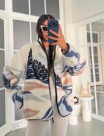 Fleece Zip Jacket With Mountain Landscape Print