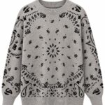 Gray Bandana Pattern Knit Sweater