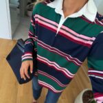 Women’s Striped Rugby Polo Long Sleeve Shirt