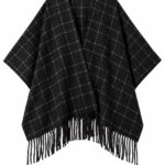 Black Plaid Fringe Poncho Cape