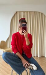 Red Button Front Cardigan - Image 2