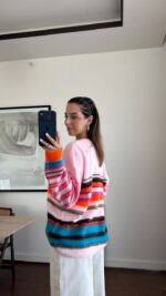 Pink and Black Striped Knit Sweater - Image 2