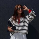 Striped Long Sleeve Polo Shirt White