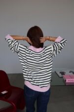 Striped Long Sleeve Polo Sweater Pink Trim - Image 2