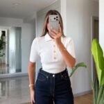 White Ribbed Short Sleeve Polo Top