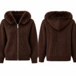Brown Knit Zip Hoodie With Faux Fur Collar