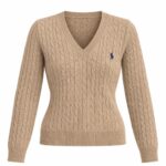 Ralph Lauren Beige Cable Knit V-Neck Sweater