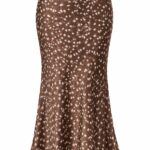Brown Polka Dot Satin Midi Skirt
