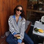Blue and White Striped Quarter Zip Sweater