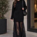 Black Knit Sweater Dress With Lace Skirt