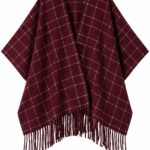 Burgundy Plaid Fringe Poncho Cape
